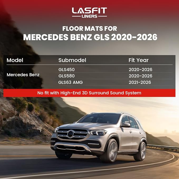 LASFIT Cargo Mat & Backrest Mat (3 Pieces) for Mercedes Benz GLS 2020-2026 | Fit for GLS 450/580/63 AMG, All Weather TPE Non-Slip Trunk Mat with Seatback, Black - Image 2