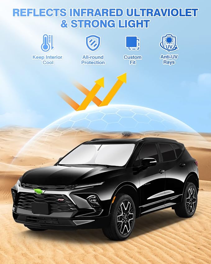 Canvcle Windshield Sun Shade for 2019-2025 2026 Chevrolet/Chevy Blazer Accessories Side Rear Window Shade Cover Sun Visor Shield Privacy Protection Keep Vehicle Cool Black 8PCS - Image 2