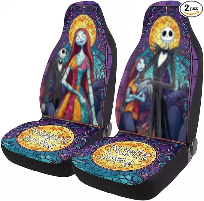 GENANY Spooky Skeleton Couple Car Seat Covers, 2-Piece Front Seat Set | 2-piece polyester front seat cover set, each 49.5 x 19.6 inches, with adjustable straps and hooks by GENANY