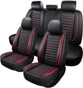 MINGBRON Leather Car Seat Covers Full Set, Universal Faux Leather Car Seat Covers 5 Seats, Automotive Seat Covers for Most Sedans SUVs Trucks, Front and Rear Seat Covers,Wine Red by MINGBRONCARSEATCOVER