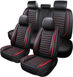 MINGBRON Leather Car Seat Covers Full Set, Universal Faux Leather Car Seat Covers 5 Seats, Automotive Seat Covers for Most Sedans SUVs Trucks, Front and Rear Seat Covers,Wine Red by MINGBRONCARSEATCOVER