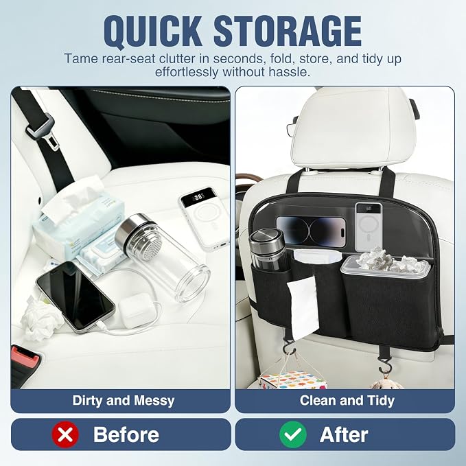 Nilight Car Seat Back Organizer 2PCS Black PU Leather Universal | Removable Inner Bucket Tissue Box Mesh Pockets Waterproof Hanging Storage Bag for Cars Vans SUVs MPVs Pickup Trucks - Image 7