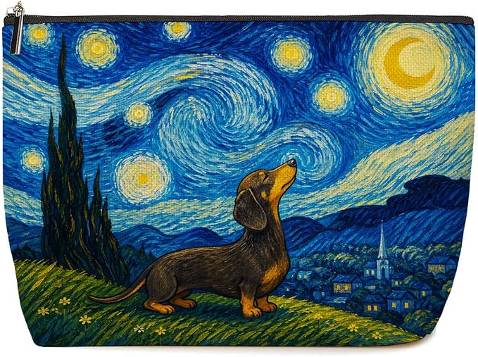 Starry Sky Dachshund Makeup Bag Cute Dog Cosmetic Bag Gifts for Women 02 | Durable Travel Organizer Pouch for Women, Outdoor Portable Toiletry Bag, Christmas Birthday Gift for Mom Friend, Dog lovers by Lovdazzles