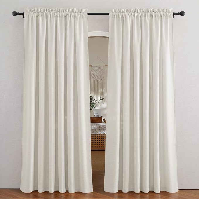 RYB HOME Linen Textured Sheer Curtains 84 inches Long for Living Room | Privacy Semi-Transparent Sheer, Window Curtains for Bathroom, French Door, Rod Pocket, Linen, W70 x L84, 1 Pair by RYBHOME
