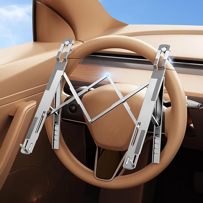 Car Laptop Mount Steering Wheel Tray Holder, Height Adjustable Car Desk for Laptop Computer Tablet, Foldable Portable Lap Laptop Stand for Car Vehicle Workstation Accessories Truck SUV Tesla by DICMKY