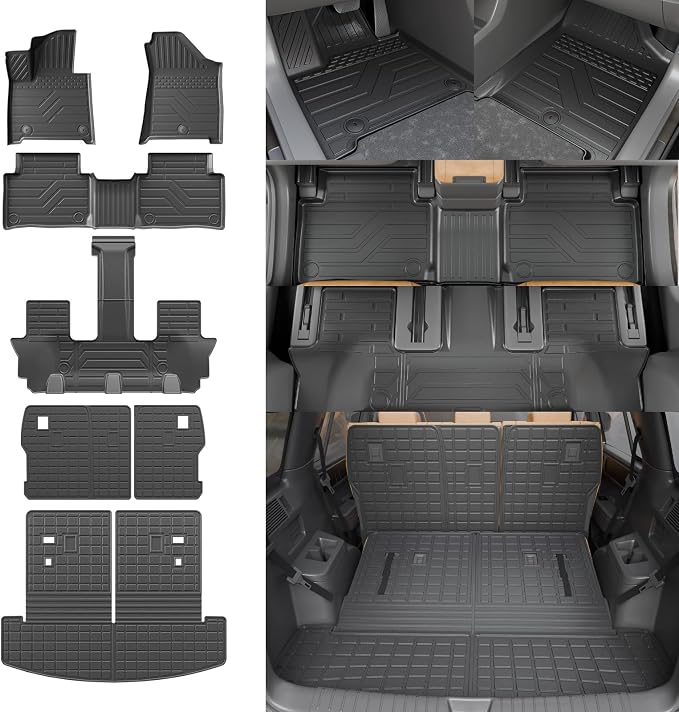 Rongtaod Floor Mats Full Set 7 PCS for 2024-2026 Hyundai Santa Fe 6&7 Seats | for Gas&Hybrid, Floor Liner, Trunk Mat with Backrest Mat, 2nd Row Kick Mats, TPE All Weather Santa Fe Accessories by Rongtaod