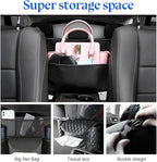 XINLIYA Car Handbag Holder Between Seats, PU Leather Multi-Pocket Large Capacity Purse Holder, Auto Net Bag Barrier of Backseat Pet Kids, Car Seat Organizers and Storage for Cargo Tissue Cup（Brown） - Image 3
