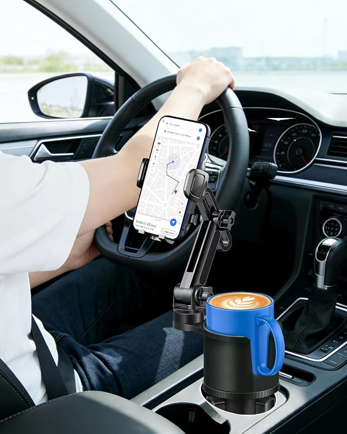 Cup Phone Holder for Car with Expandable Base, 2 in 1 Height-Adjustable Dual Cell Phone Holders Car Cupholder Mount, Friendly Fit Large Bottle & iPhone All Cellphone for Truck SUV | No Shake Design - Image 6