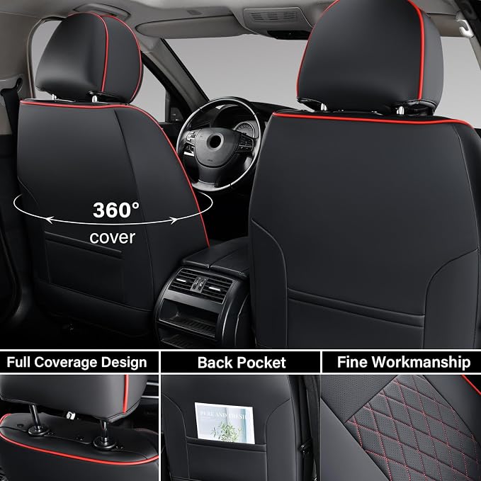 Coverado Tacoma Leather Seat Covers, Car Seat Covers Custom Fit for 2005-2023 Toyota Tacoma Double & Crew Cab SR SR5 Limited TRD Sport/Pro/Off Road (Fullset, Red) - Image 2