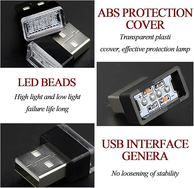 4PCS USB LED Car Interior Atmosphere Light, Plug-in USB Interface Vehicle Ambient Lamp, Automotive Interior Night Decoration Lamp, Universal for SUV Automobile Truck (White) - Image 3