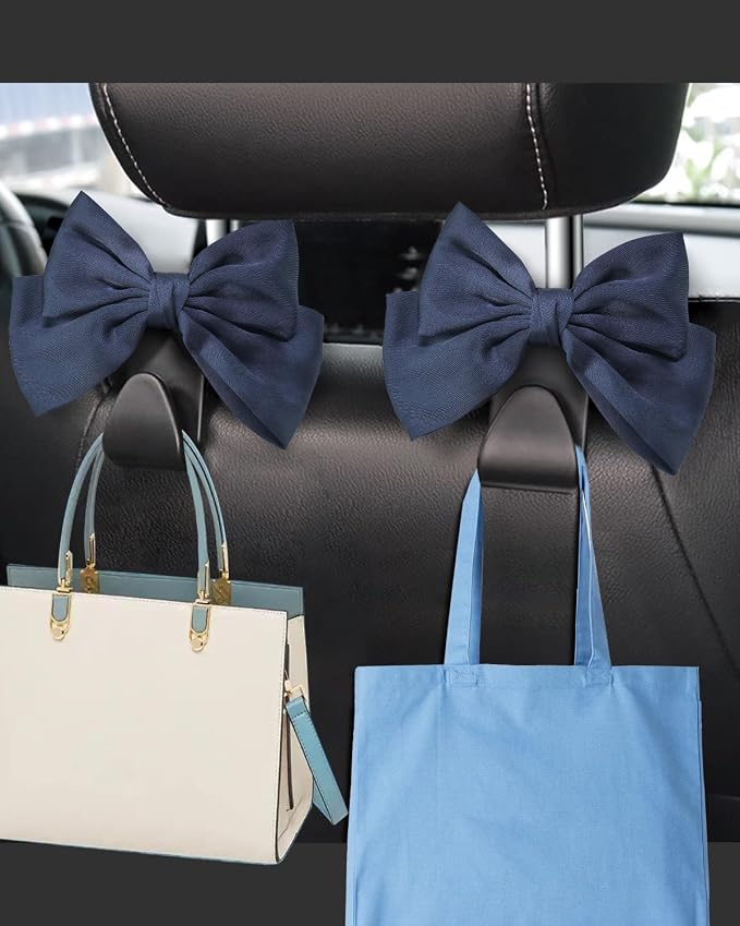 2 Pack Car Purse Hooks, Headrest Hooks for Cars, Sapphire blue | Car Bag Hanger for Groceries, Coats, Umbrellas and Daily Essentials, Bow-Shaped Car Interior Organizer for Handbags and Bags - Image 2