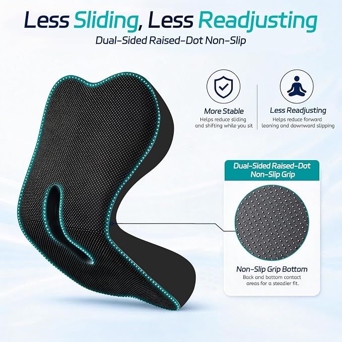 Seat Cushion & Back Support for Tailbone and Lower Back Relief | Higher Back for Stable Lower-Back Support / Dual-Sided Grip Keeps It in Place / Support Without Sinking / Durable / Washable - Image 5