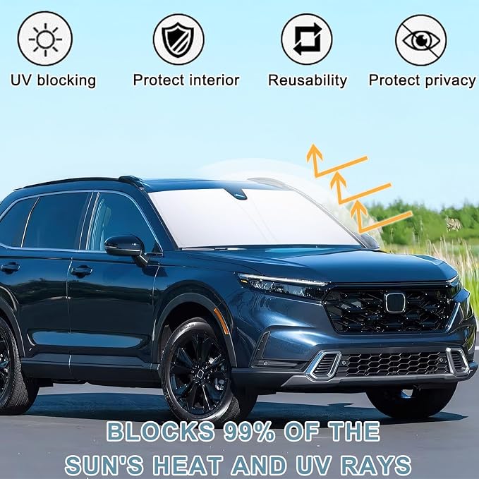 Windshield Sun Shade for Honda CRV 2023-2025 2026, Premium 310T Reflective Polyester UV Blocker, Lightweight Foldable Sun Visor with Storage Pouch - Image 6