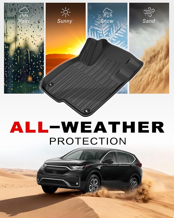 All Weather Floor Mats Fit for 2017-2022 Honda CR-V (Gasoline & Hybrid) | Custom Fit TPE Floor Liners Accessories for Honda CRV 1st and 2nd Row Full Set Car Mats - Image 6