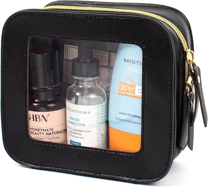 Clear Makeup Bag Travel Cosmetic Case Transparent Toiletry Bag with Zipper,Portable Make Up Organizer Traveling Compact Car Bag for Essentials(Black, Mini-Chic) - Image 8