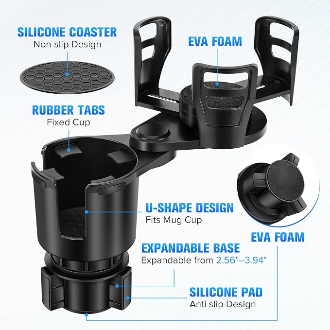 Universal 2 in 1 Car Cup Holder Expander with Adjustable Base, Fits Most Bottles - Image 3
