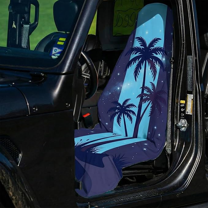 2 Pack Car Seat Towel Covers for Gym, Front Seats, Night Palm Tree | Tree Sweat Protector for Front Seats Premium Thickened with Elastic Strap Breathable & Quick Dry Machine Washable Running - Image 4