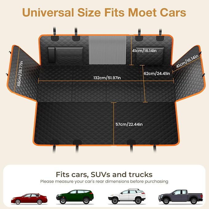 Pecute Dog Car Seat Cover for Back Seat, Back Seat Extender for Dogs 52 * 24.4in, Foldable in The Car, Hard PVC Panels Bottom Support to 330 lbs, for Cars/Mid-Size SUV/Small Truck - Image 8