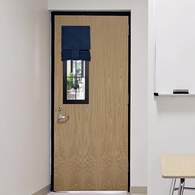 RYB HOME Classroom Door Window Cover, Blackout Door Curtain No Drill | Emergency Lockdown Shade for School Door Window, Room Darkening Block Views, Office Door Curtain, W8 x L36, Navy, 1 Panel by RYBHOME