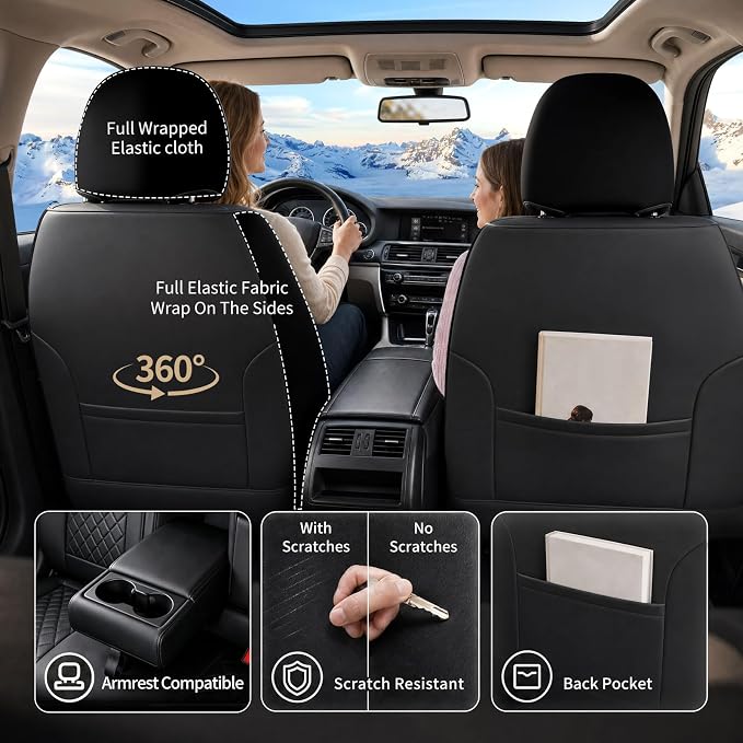 for Subaru Forester 2009-2026 Car Seat Covers, Full Set, Black | Luxury Full Coverage Leather Seat Protectors, Waterproof Breathable, Non-Slip, Easy to Install, Airbag Compatible, All-Season - Image 7