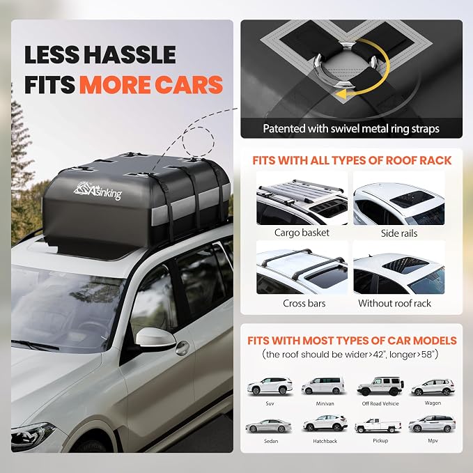 Car Rooftop Cargo Carrier Bag - 100% Waterproof Heavy Duty Car Roof Luggage Carrier 21 Cubic Feet, Fits All Vehicles with/Without Roof Rack - Easy Install & Triply Reinforced for Secure Use - Image 6