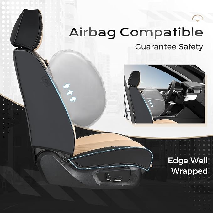 Coverado Car Seat Covers Front Set, Luxury Nappa Leather Seat Covers Universal Fit Waterproof Non-Slip Breathable Automotive Seat Protectors for Cars, SUVs, Trucks - Image 3