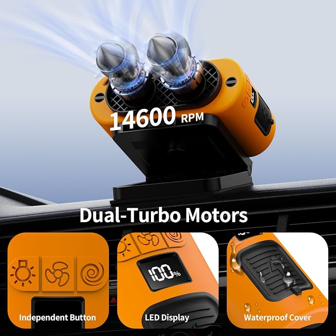 Socool 14500mAh Portable Car Fan Rechargeable Battery Opearated, Clip on Car Seat Headrest 360 Rotatable, 5-Speed Backseat Fans for Baby Rear Facing Cooling with Dual Air Outlets for SUV RV Truck - Image 2