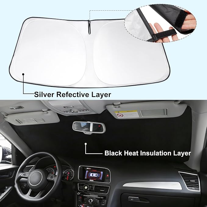 Front Windshield Sun Shade Foldable Car Front Window Sun Shade Windshield Shade Custom Fit for 2021-2025 2026 Kia Sorento SUV Block UV Rays Accessories Heat Keep Cooler - Image 2