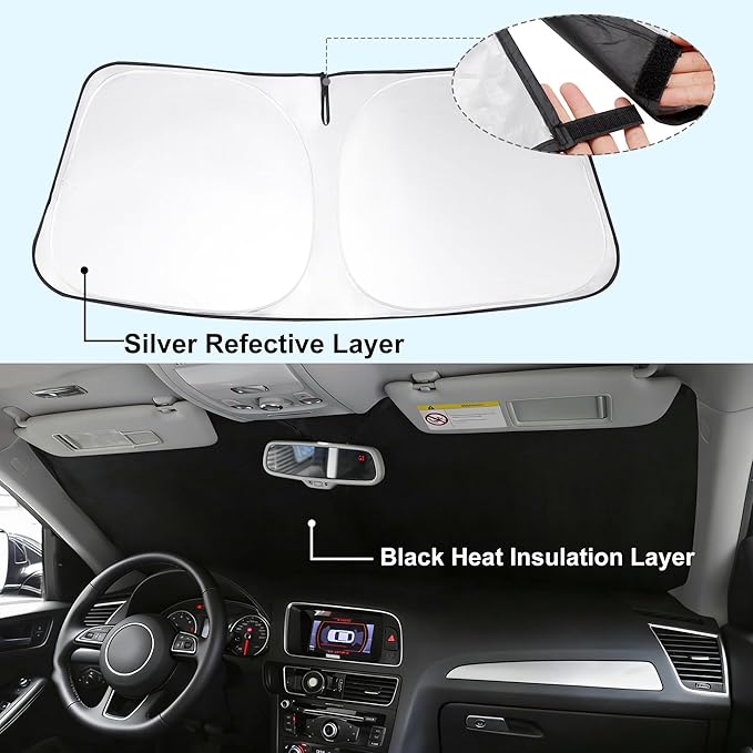 Front Windshield Sun Shade Foldable Car Front Window Sun Shade Windshield Shade Custom Fit for Kia Carnival 2022-2026 Block UV Rays Car Accessories Heat Keep Cooler - Image 2