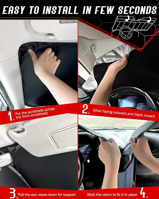 Custom Fit Windshield Sun Shade for Blazer EV 2024-2025 2026 | Foldable, Easy to Install & Store, Full Coverage, 210T Reflective Fabric, Blocks 99% of UV Rays - Image 5