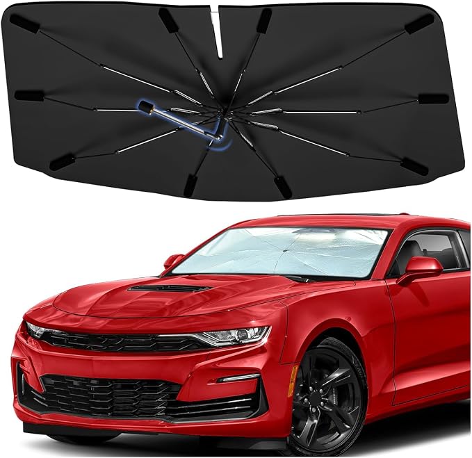 Windshield Sun Shade Umbrella for Chevrolet Camaro 2010–2024 Front Window | Double Layer Foldable Car Sunshadefor Camaro,UV Protection Sun Blocker & Heat Shield by Bocvam