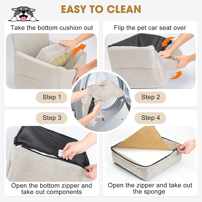 JOEJOY Dog Car Seats for Small Medium Dogs Under 35lbs, Dog Booster Seat with Detachable Washable Cover and Cushion, Memory Foam Pet Car Seat with Safety Belt and Storage Pockets (BGE) - Image 6