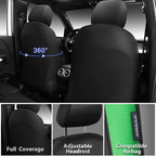 Car Pass Memory Foam Leather Seat Covers,Air Cool Mesh Thick Car Seat Covers Front Seat Green Leather Seat Covers for Cars Universal for SUVs Trucks,Airbag Compatible Comfort Durable,Black Green Metal - Image 2