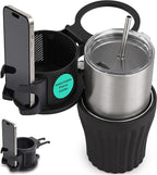 Car Cup Holder Expander with Phone Holder, 360° Adjustable Cup Holder Extender, Upgraded Stainless Steel Liner, Fits 40 oz Tumblers, Water Bottles, Coffee Cups and Large Drink Containers by Unknown