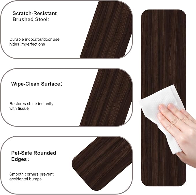 Dog Door Protector from Scratching, Steel Guard, Walnut Grain 6"x30" | Prevents Claw Marks & Scuffs, Smooth Rounded Corners, Self-Adhesive Install, Anti-Scratch Kick Plate, 2 Pcs - Image 3
