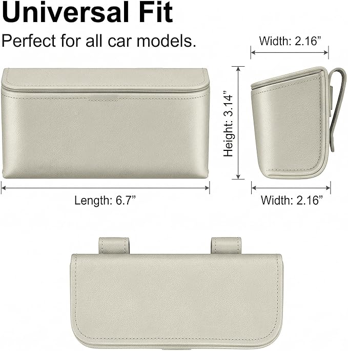 Magnetic Sunglasses Holder for Car Visor, PU Leather Clip, Beige | Soft Inner Lining, One-Handed Access, Holds Eyeglasses, Parking Tickets and Receipts, For Cars, SUVs and Trucks, 1 Pack - Image 7