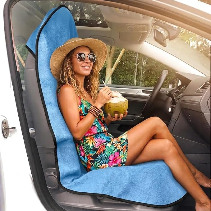 Car Seat Cover Protector Front Seats,for Gym Workout,Running,Swimming,Beach and Hiking,Waterproof Sweat Towel Bucket Seat Covers for Cars SUV Trucks (Sky Blue, 1Pcs) - Image 2