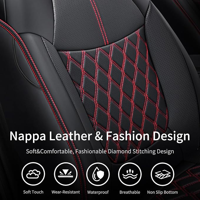 Huidasource Custom Fit RAV4 Seat Covers Full Coverage, Waterproof Leather Seat Cushion Fit for 2019-2024 Toyota Rav4 XLE LE XLE Premium Limited(Not for Hybrid/Adventure/TRD Off-Road/Prime, Black&Red) - Image 7