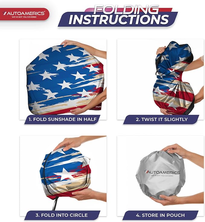 Autoamerics 1-Piece Windshield Sun Shade USA Art Flag - 1 American Design - Foldable Car Front Window Sunshade for Most Sedans SUV Truck - Blocks Max UV Rays and Keeps Your Vehicle Cool - Large - Image 8