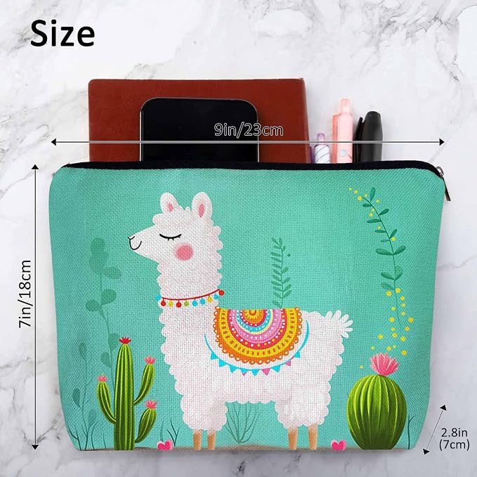 Makeup Bag Llama Makeup Bags For Purse Pouch, Funny Llama Alpaca Cactus Floral Green Travel Toiletry Bag Cosmetic Bag Makeup Bags Flax Makeup Organizer Bag Pencil Pouch For Man Woman - Image 4