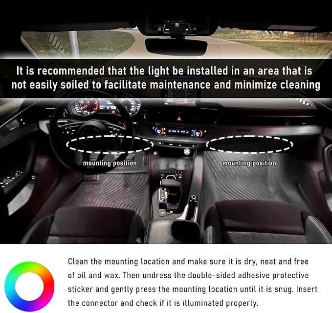 Wevdn Car Interior LED Strip Light, 12V 24 LED Neon Ambient Night Light with Cigarette Lighter Plug, Automotive Atmosphere Decorative Under Dash Lighting Kit, Car Accessories (White) - Image 6