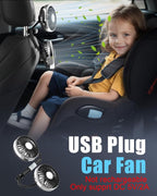 Hayousui USB Dual Head Car Fan for Backseat Kids,Separated Controlled | 3 Speeds,DC 5V/2A,LED Light,360°Rotatable,Dual Rearseat Fan for Honda/Civic/Ford/Toyota/Wranger/Sahara/Grand/Cherokee - Image 2