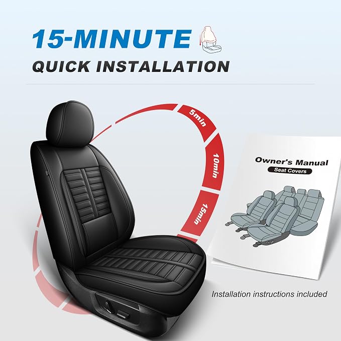 Fit for Honda Accord Seat Covers 2007-2017 Front Set | Faux Leather Waterproof Car Seat Covers, Airbag Compatible with Lumbar Support Anti-Slip Design, 2 Seater Black - Image 2