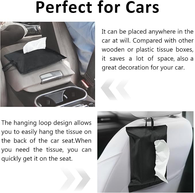 kakaforsa Black Toilet Paper Holder Travel Napkin Holder Reusable Tissue Holder Cloth Tissue Box Cloth Cover Hang Paper Towel Holder Tissue Box Cover Tissue Holder for Car Home Office Desk - Image 6