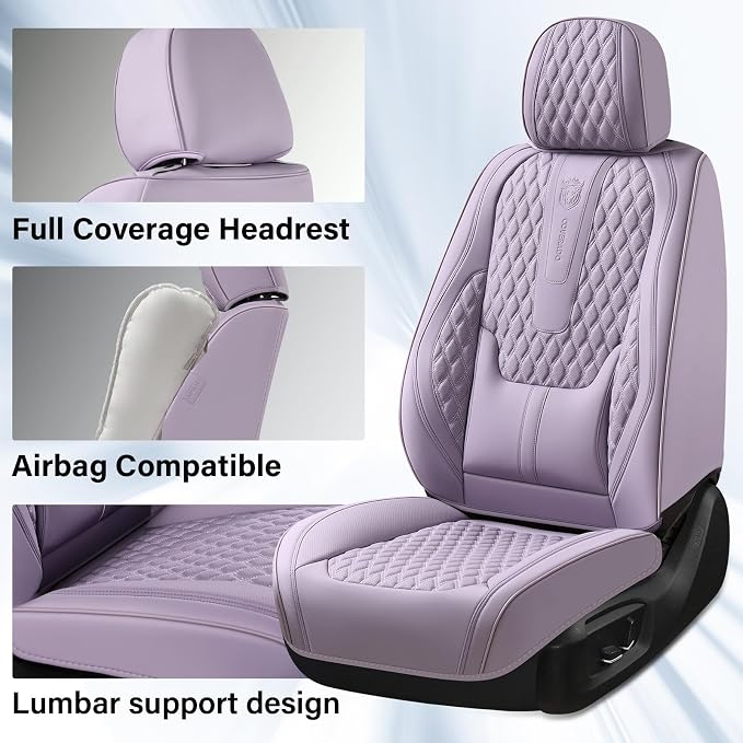Coverado Seat Covers Front Seats, Purple Car Seat Cover with Lumbar Support, Waterproof Car Seat Cushion, Front Car Seat Covers Leatherette Car Seat Protector Universal Fit Most Cars - Image 3