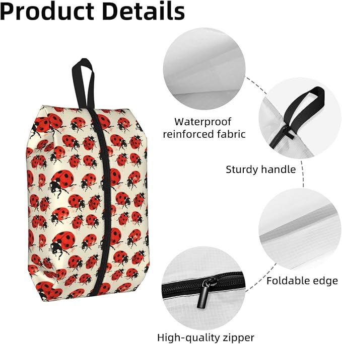 Ladybird Travel Shoe Bag for Men & Women, Waterproof Shoe Storage Organizer with Zipper, Portable Shoe Pouch for Sneakers, Heels, Sandals, Gym & Travel Luggage 2PCS - Image 4