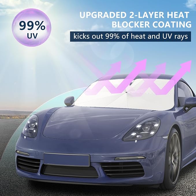 Tecoom Umbrella Sun Shade for Car Front Windshield 57"x32" | Double Heat Shield Coating, Universal for Sedan SUV, Vehicle Window Visor, Automotive Interior Sun Protection UV Block - Image 4
