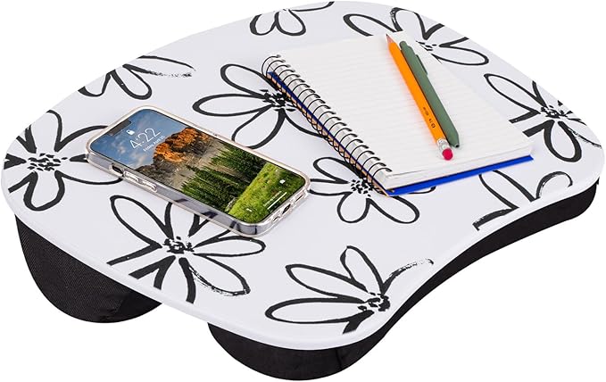 LAPGEAR MyStyle Lap Desk – Brushed Flower, Fits 15.6” Laptops | Dual-Bolster Microbead Cushion, Built-In Carry Handle, Ergonomic Curved Front Edge by LapGear