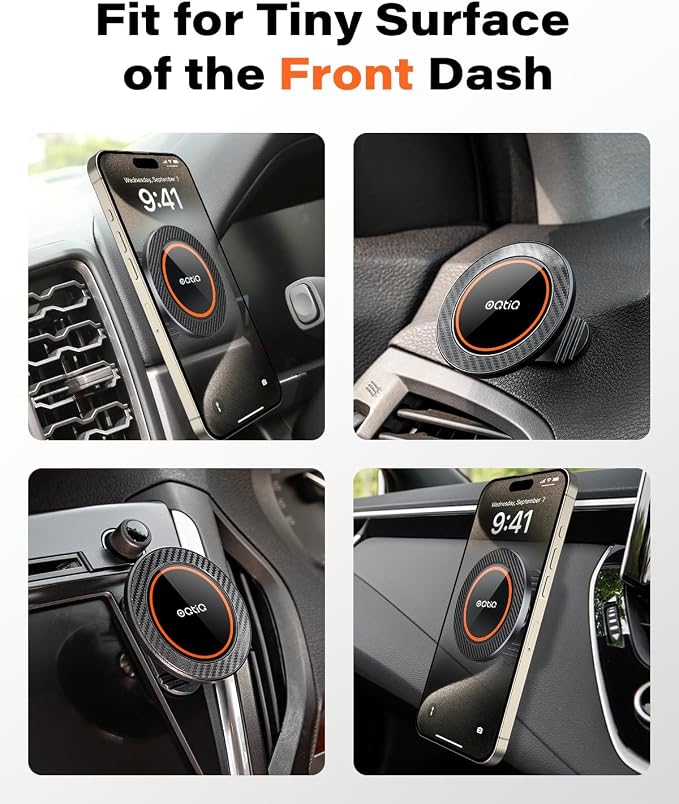 Magnetic Car Phone Mount Holder with 3M Adhesive,2 Pack | 360-Degree Adjustable,Black Carbon Fiber, Aluminum, MagSafe Compatible for iPhone 17/16/15/14/13/12 - Image 2