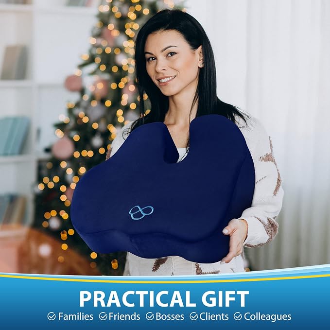 BlissTrends Memory Foam Seat Cushion for Office Chair & Car Seat, Blue | Ergonomic Tailbone & Sciatica Support with Removable Velvet Cover for Pressure Relief and Long Sitting Comfort, 3.3" Thick - Image 8